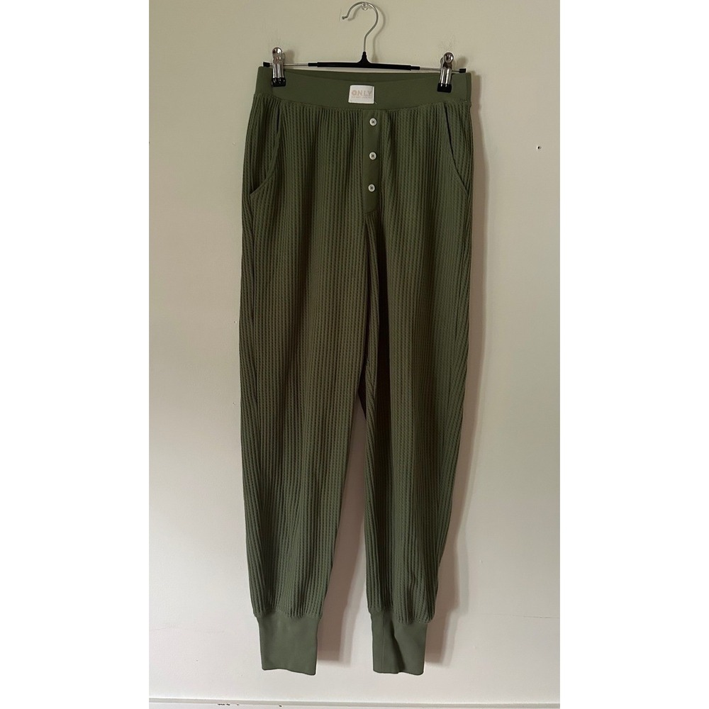 Old Navy ONLY Women XS Olive Green Waffle Knit Henley Jogger Lounge Pants Pajama